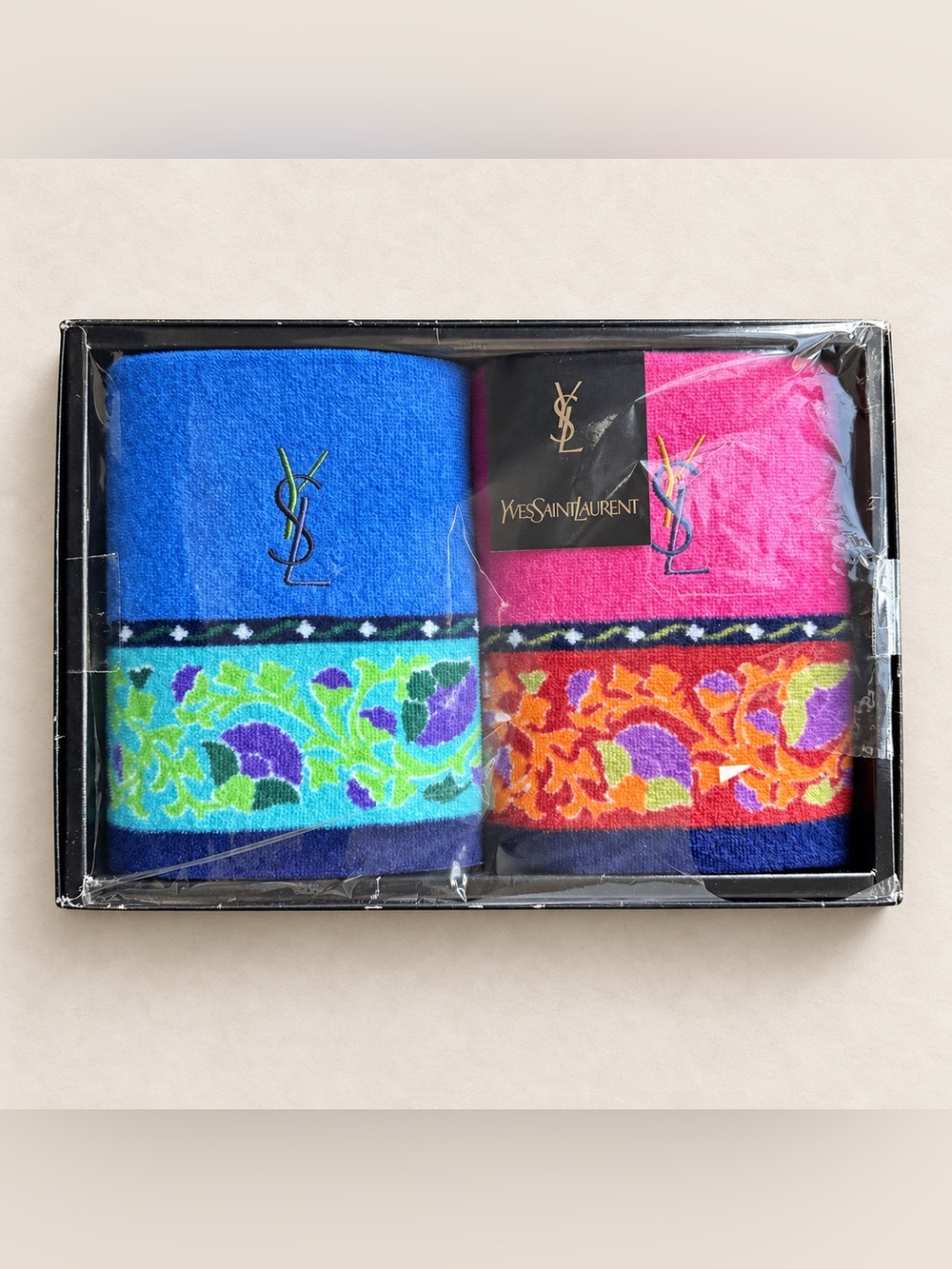 Vintage Yves Saint Laurent YSL 2-Piece Floral Towel Set Japan Boxed